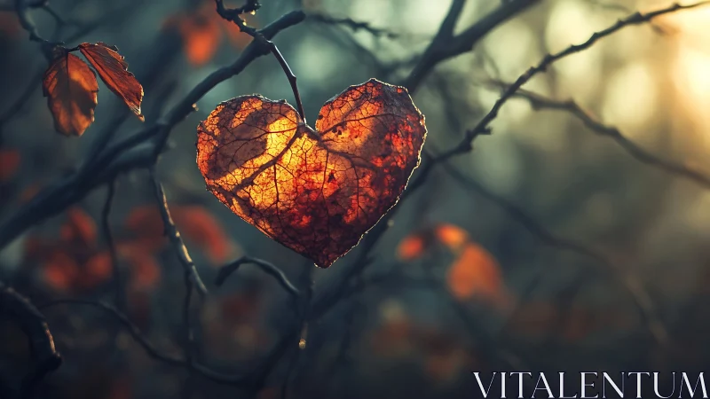 Heart-shaped leaf with backlighting and warm color transitions