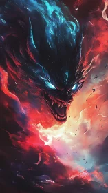 Elemental inferno dragon portrait in dynamic digital painting.