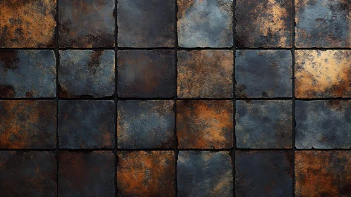 Rustic Dark Ceramic Tiles with Weathered Texture, Industrial Style.