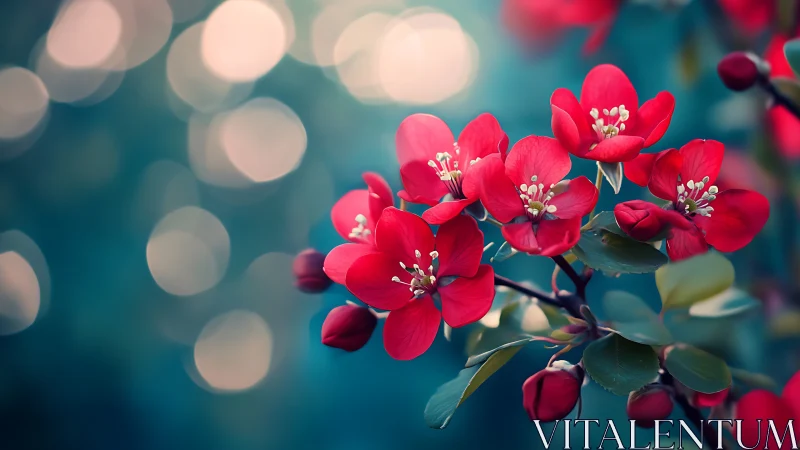 Vibrant Red Blossoms Against Bokeh Background.