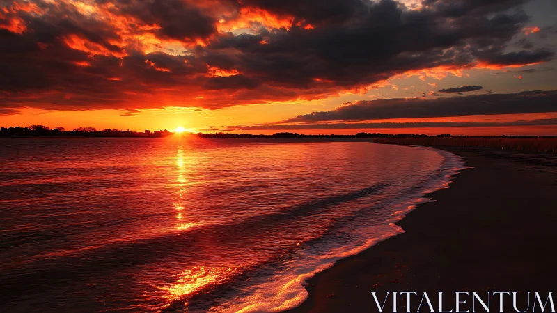 Sunset warmth pours across a peaceful, glowing shoreline