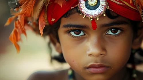 Child in Traditional Attire: Photorealistic Portrait Study.