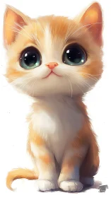 Digital Painting of Juvenile Feline with Exaggerated Ocular Features and Soft Rendering