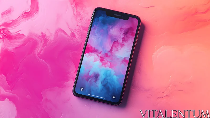 Edge-lit smartphone on neon magenta fluid gradient surface.