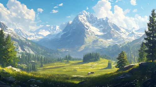 Sunlit alpine colossus watching over a whispering valley.