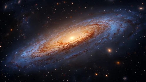 Gentle golden galaxy swirling through deep midnight space.