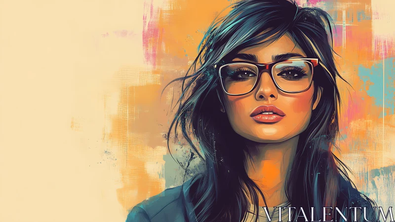 Digital portrait of stylish woman with oversized glasses.