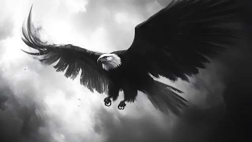 Majestic Bald Eagle in Dramatic Monochrome Digital Art Style.