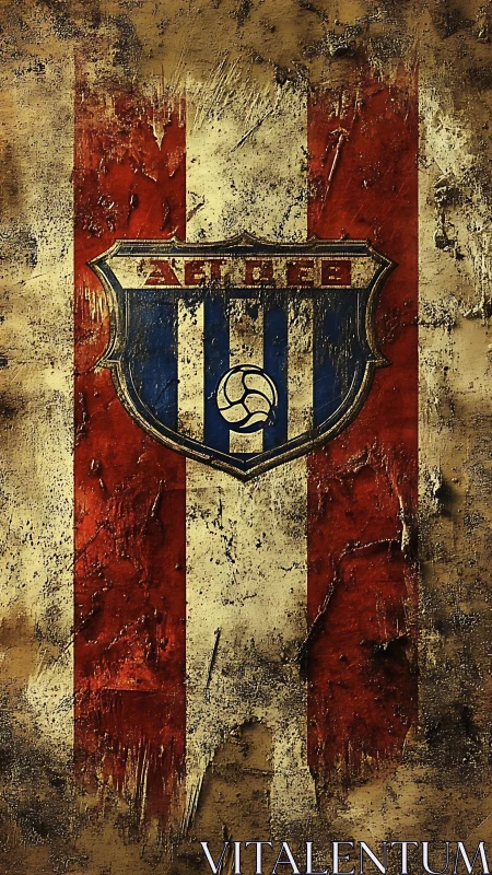Weathered football crest overlays distressed striped banner