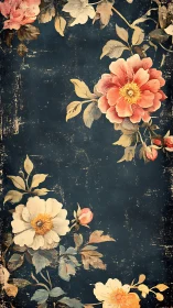 Vintage floral blossoms rest softly on distressed navy