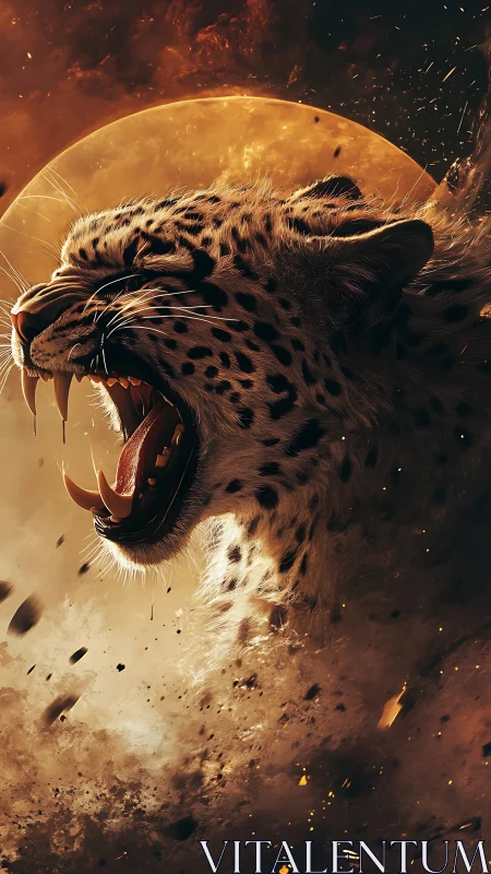 Fierce Leopard Portrait Roaring with Power and Wild Energy.