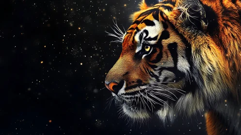 Tiger profile rendered in high-contrast digital chiaroscuro lighting