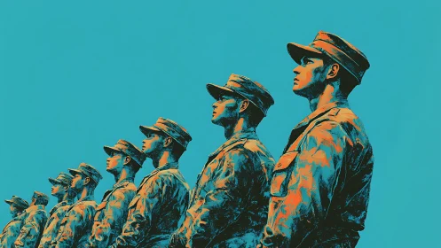 Bright ranks of soldiers gazing toward a shared horizon.