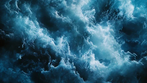 Stormlit ocean clouds swirling in deep blue mystery.