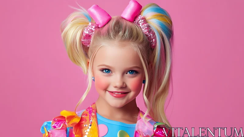 Candy-bright child portrait in bubblegum dream palette.