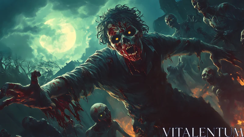 Moonlit undead horde advances in dynamic, cinematic perspective