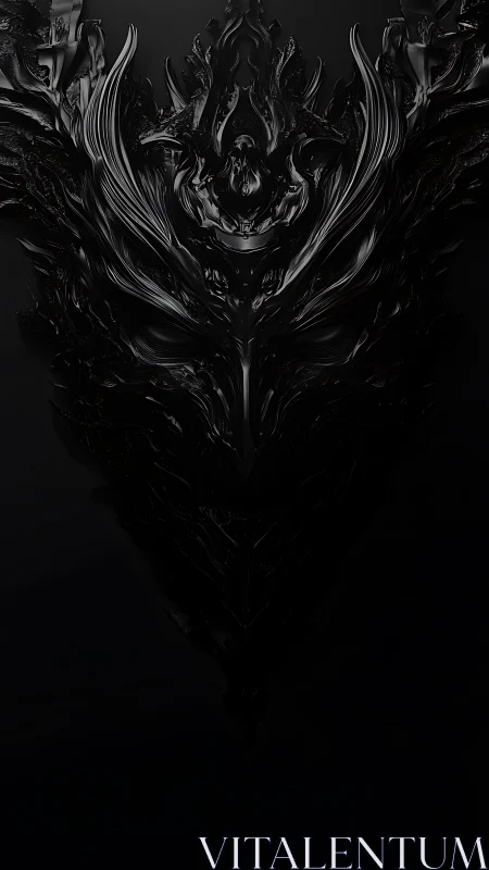 Symmetrical obsidian crest in sculpted 3D chiaroscuro form.