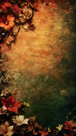 Vertical floral border overlays textured gradient background