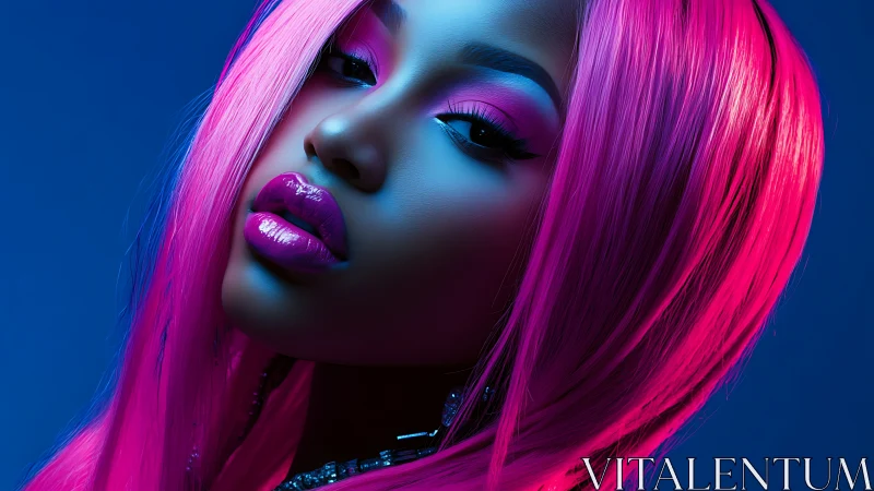 Neon magenta portrait uses high-contrast rim lighting and glossy specular highlights