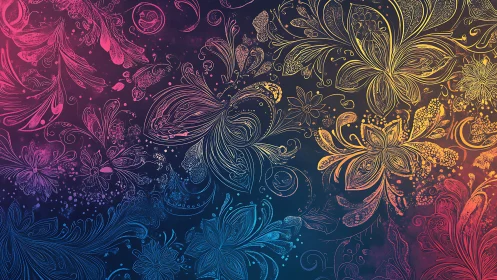 Prismatic floral swirls drifting across a twilight dreamscape.