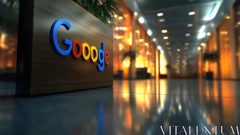 Corporate lobby sign displays multicolored Google text