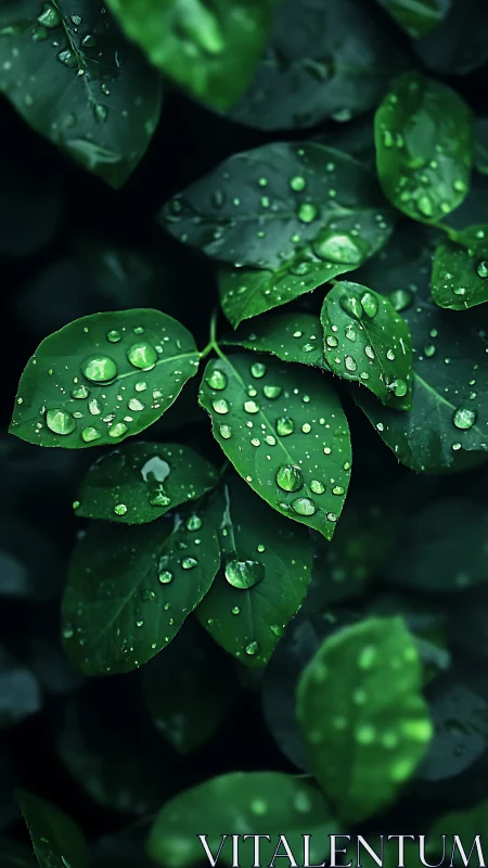 Quiet emerald leaves kissed by lingering morning rain.