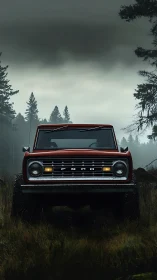 Storm-bent forest sentinel truck eyeing the muddy horizon.