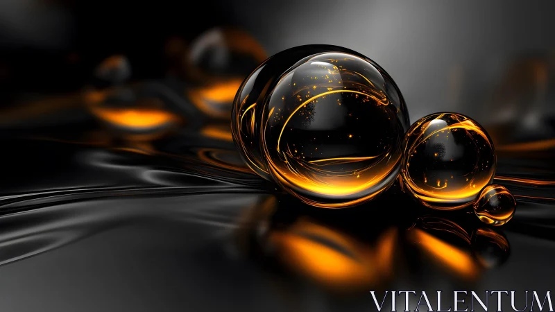 High-gloss fluid orbs with internal amber light scattering.