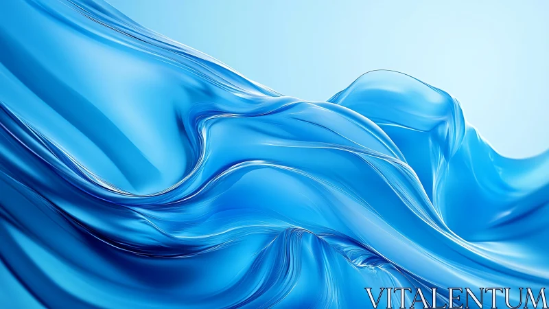 Glossy blue fluid waves forming abstract flowing landscape.