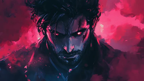 Crimson-eyed antihero emerges from the storm of neon shadows.