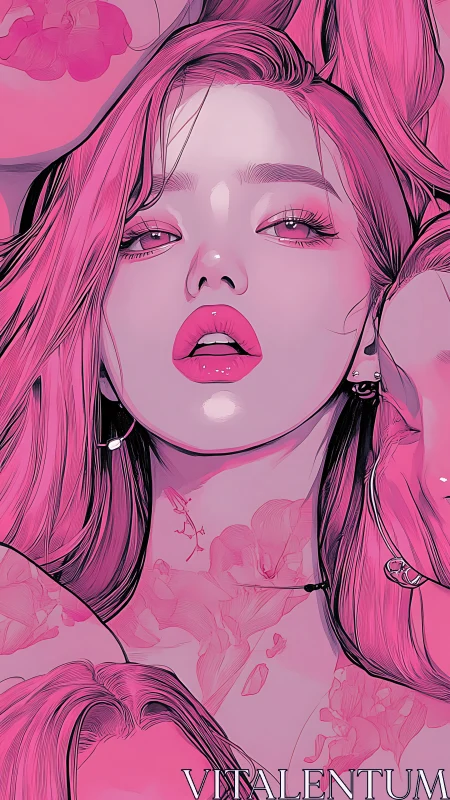 Pink-toned digital portrait shows stylized female face close-up