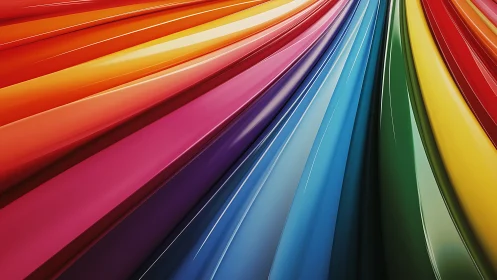 Curved glossy color bands converge toward a central vanishing point