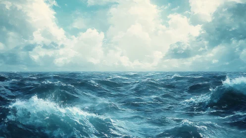 Dynamic mid-ocean wave field under high-contrast cumulus sky