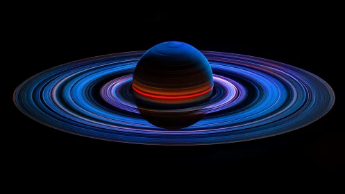 Spectral ringed planet rendered with neon emissive bands and glow