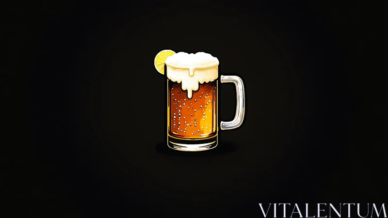 Beer Mug with Overflowing Head and Lemon Slice.