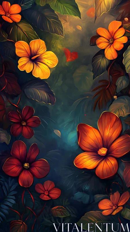 Vibrant Blooms Against Misty Depths