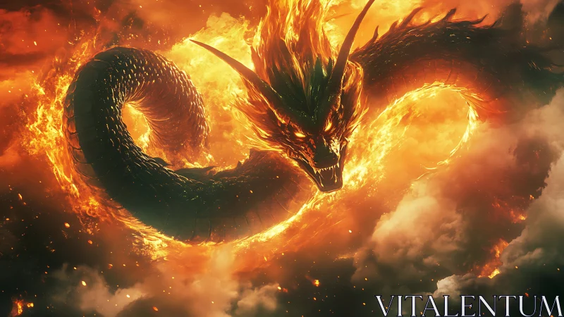 Solar storm dragon coils through clouds and bites the horizon