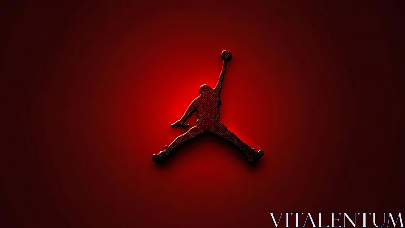 Embossed silhouetted jumper icon on red radial glow background