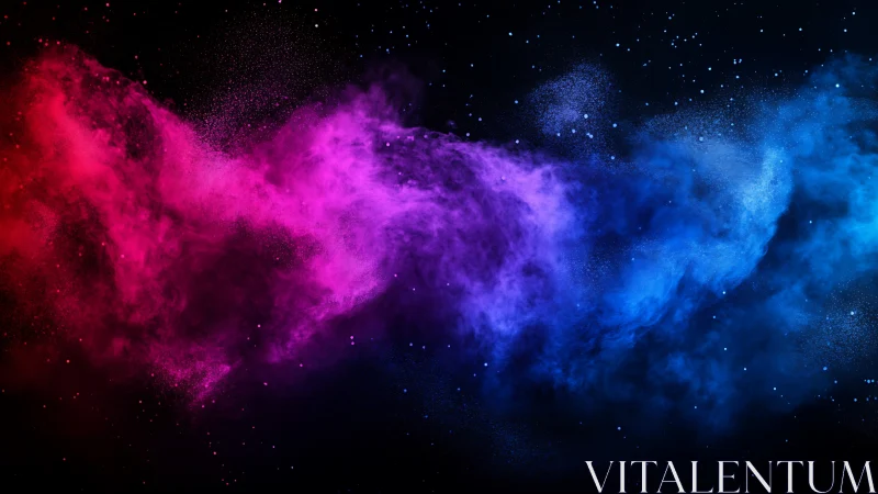 Vibrant magenta and blue nebula cloud drifts through space