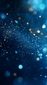 Blue bokeh particle field forms diagonal gradient in frame