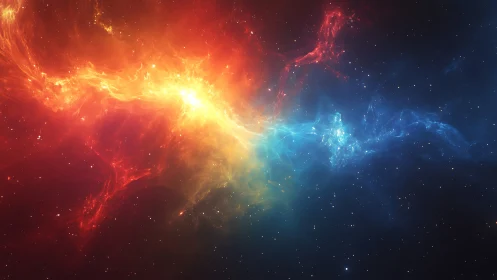 Cosmic fire and ice nebula collide in vivid deep space.