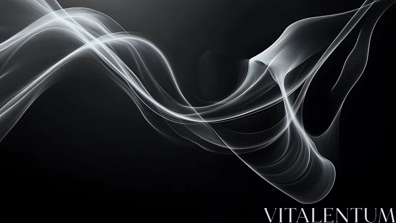 Luminous white wave ribbons curve across deep black field