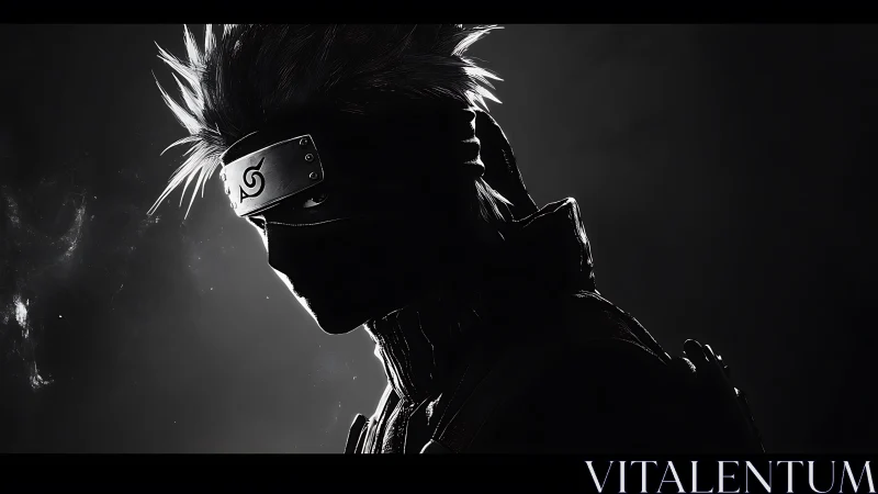 Shadow-sculpted ninja sentinel in silver-edged silence.