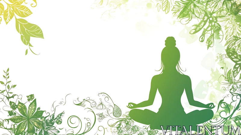 Gentle garden meditation silhouette in soft green calm.