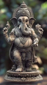 Detailed Ganesha statue stands on ornate circular pedestal