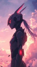 Anthropomorphic combat exoshell with vulpine optical helm.