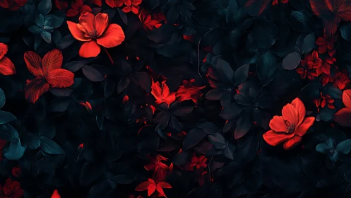Radiant Red Flowers Dancing in Moody Darkness