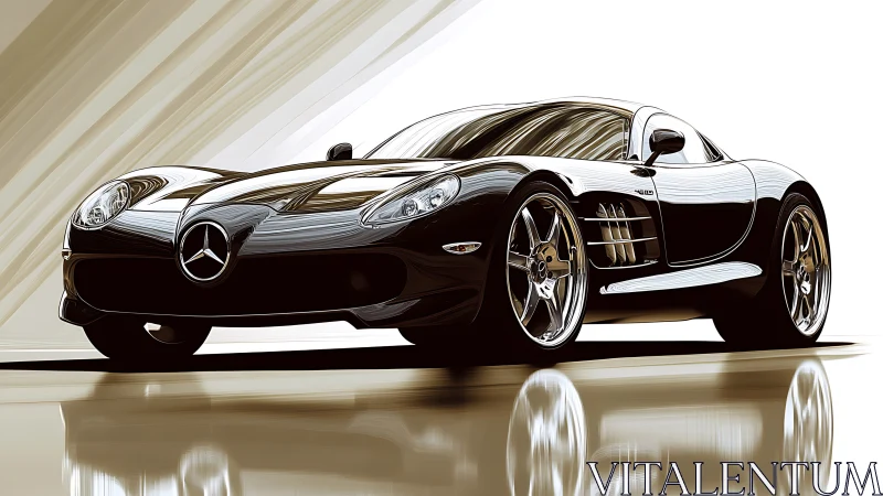 Black Mercedes supercar illustration with reflective chrome body