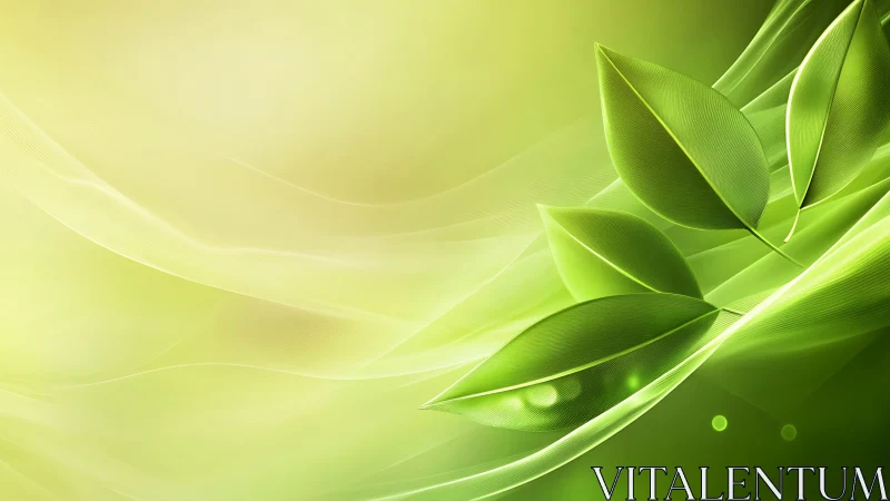 Abstract green foliage with luminous gradient waveforms