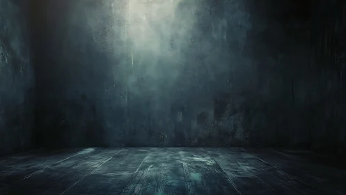 Empty dark room shows textured walls and moody spotlight